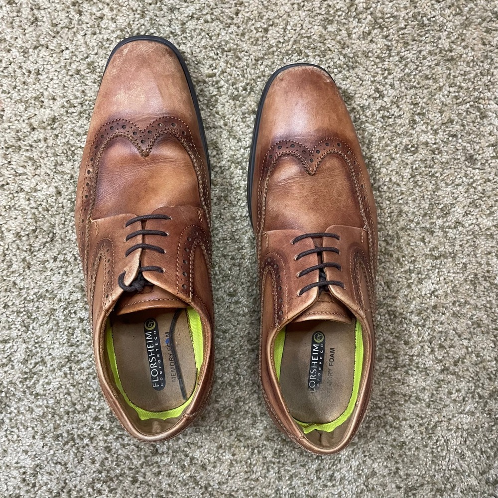 Florsheim Mens Comfortech Wingtip Oxford Leather Dress Shoes Brown Classic 8M